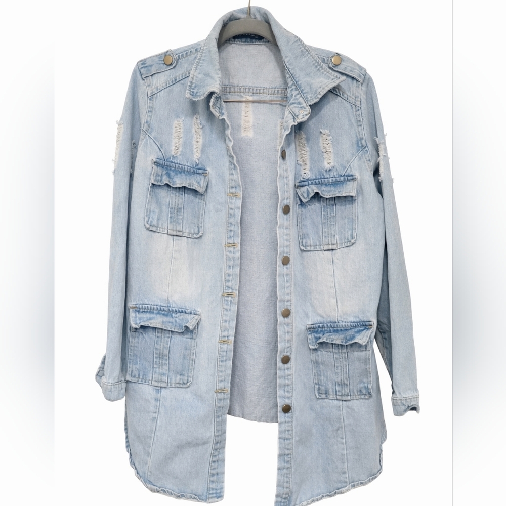 Tanming Distressed Denim Jacket ~ Size XXL